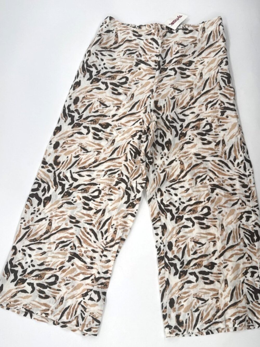 Tahari Pants Linen Cropped Womens Medium Wide Leg High Rise Tropical Resort NEW